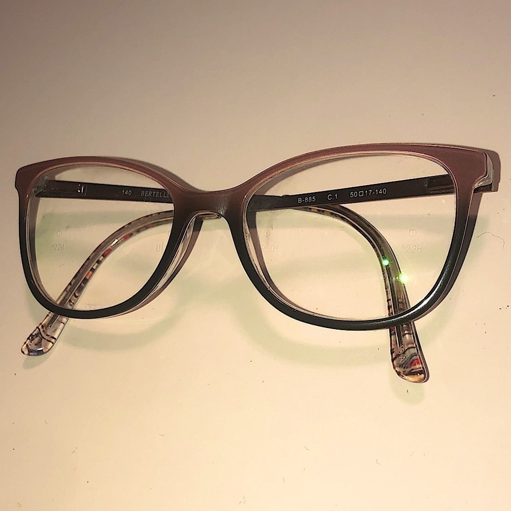 BERTELLI 140 B-885 Pink & Black Glasses Frames - Frames Only